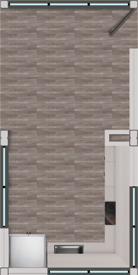 Diseño de planta de una vivienda modular con espacios amplios y funcionales, ideal para una casa prefabricada moderna. La distribución incluye una cocina integrada y un área de estar, perfecta para disfrutar en familia. Esta propuesta es ideal como segunda vivienda. Tecno Fast Home.