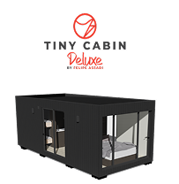 Imagen de una casa modular con diseño contemporáneo, ideal como segunda vivienda o vivienda temporal. Su estructura compacta y funcional ofrece comodidad en espacios reducidos. Esta casa prefabricada está diseñada para maximizar la luz natural y el aprovechamiento del espacio. Marca: Tecno Fast Home.